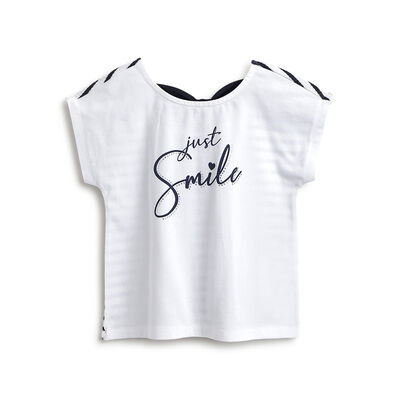 Girls White Graphic Printed Short Sleeve T-Shirt